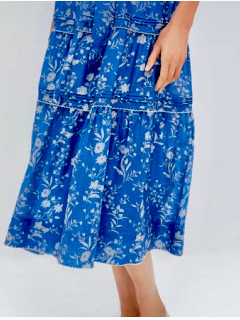 Tuckernuck Blue Floral Tiered Midi Dress with Tie Waist - Picture 4 of 10